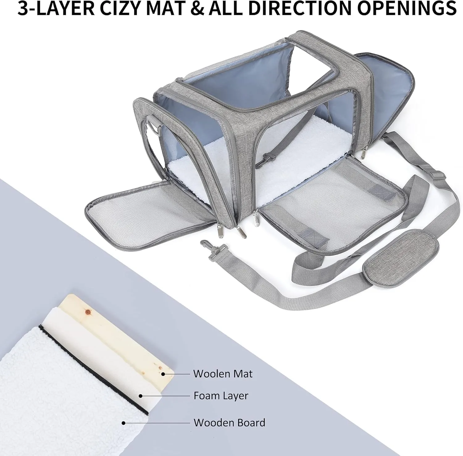 Mile High Life | Outdoor Travel Pet Carrier | Kitty Puppy Cat Carriers | Collapsible Dog Carrier for Small Medium Dogs | Cat Crates w Breathable Mesh with Soft-Sided (Grey, Large)