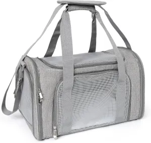 Mile High Life | Outdoor Travel Pet Carrier | Kitty Puppy Cat Carriers | Collapsible Dog Carrier for Small Medium Dogs | Cat Crates w Breathable Mesh with Soft-Sided (Grey, Large)