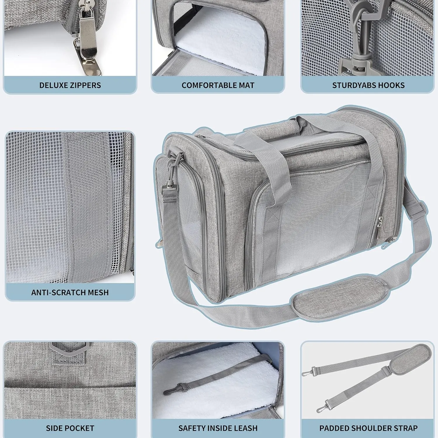 Mile High Life | Outdoor Travel Pet Carrier | Kitty Puppy Cat Carriers | Collapsible Dog Carrier for Small Medium Dogs | Cat Crates w Breathable Mesh with Soft-Sided (Grey, Large)