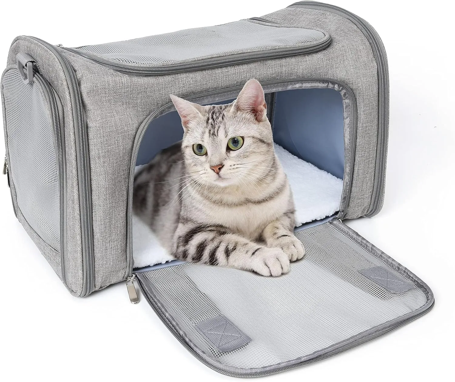 Mile High Life | Outdoor Travel Pet Carrier | Kitty Puppy Cat Carriers | Collapsible Dog Carrier for Small Medium Dogs | Cat Crates w Breathable Mesh with Soft-Sided (Grey, Large)