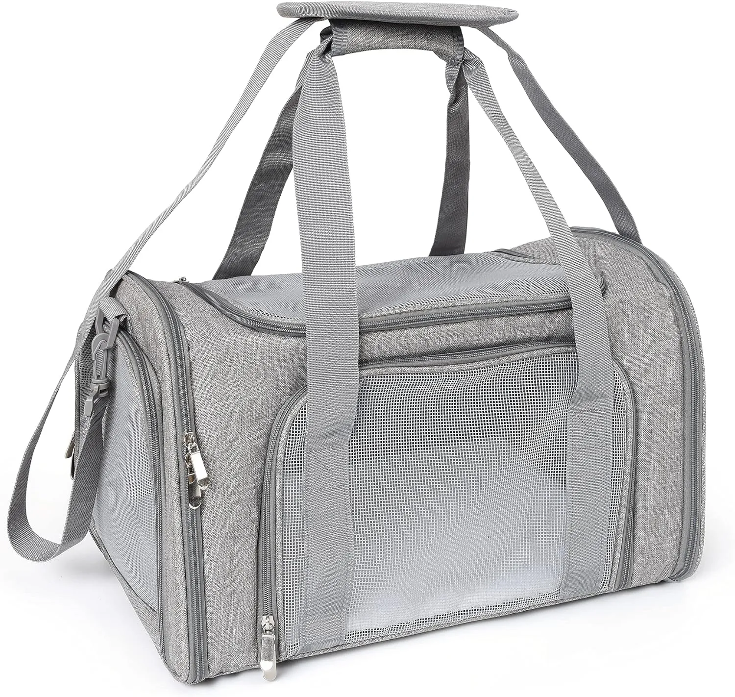 Mile High Life | Outdoor Travel Pet Carrier | Kitty Puppy Cat Carriers | Collapsible Dog Carrier for Small Medium Dogs | Cat Crates w Breathable Mesh with Soft-Sided (Grey, Large)
