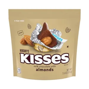 Milk Chocolate Kiss With Almonds Candy, Individually Wrapped, In Gold Foil Gluten Free, (7.6 oz) Bag