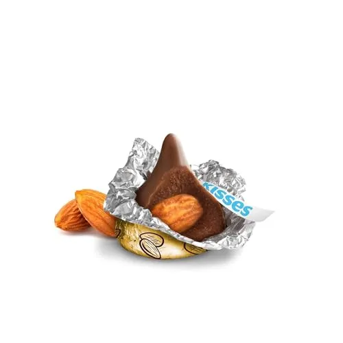 Milk Chocolate Kiss With Almonds Candy, Individually Wrapped, In Gold Foil Gluten Free, (7.6 oz) Bag