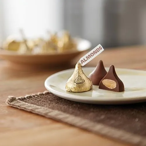 Milk Chocolate Kiss With Almonds Candy, Individually Wrapped, In Gold Foil Gluten Free, (7.6 oz) Bag