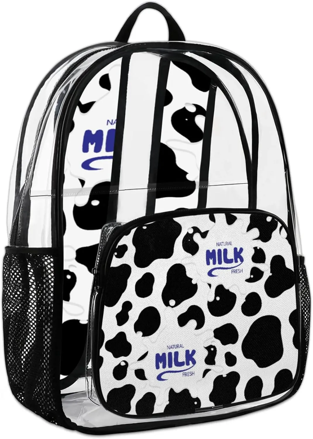 Milk White Black Clear Backpack for Stadium Events Heavy Duty Transparent Daypack PVC See Through Clear BookBag for for Women Men Adults Concerts Work Festival Sports Travel