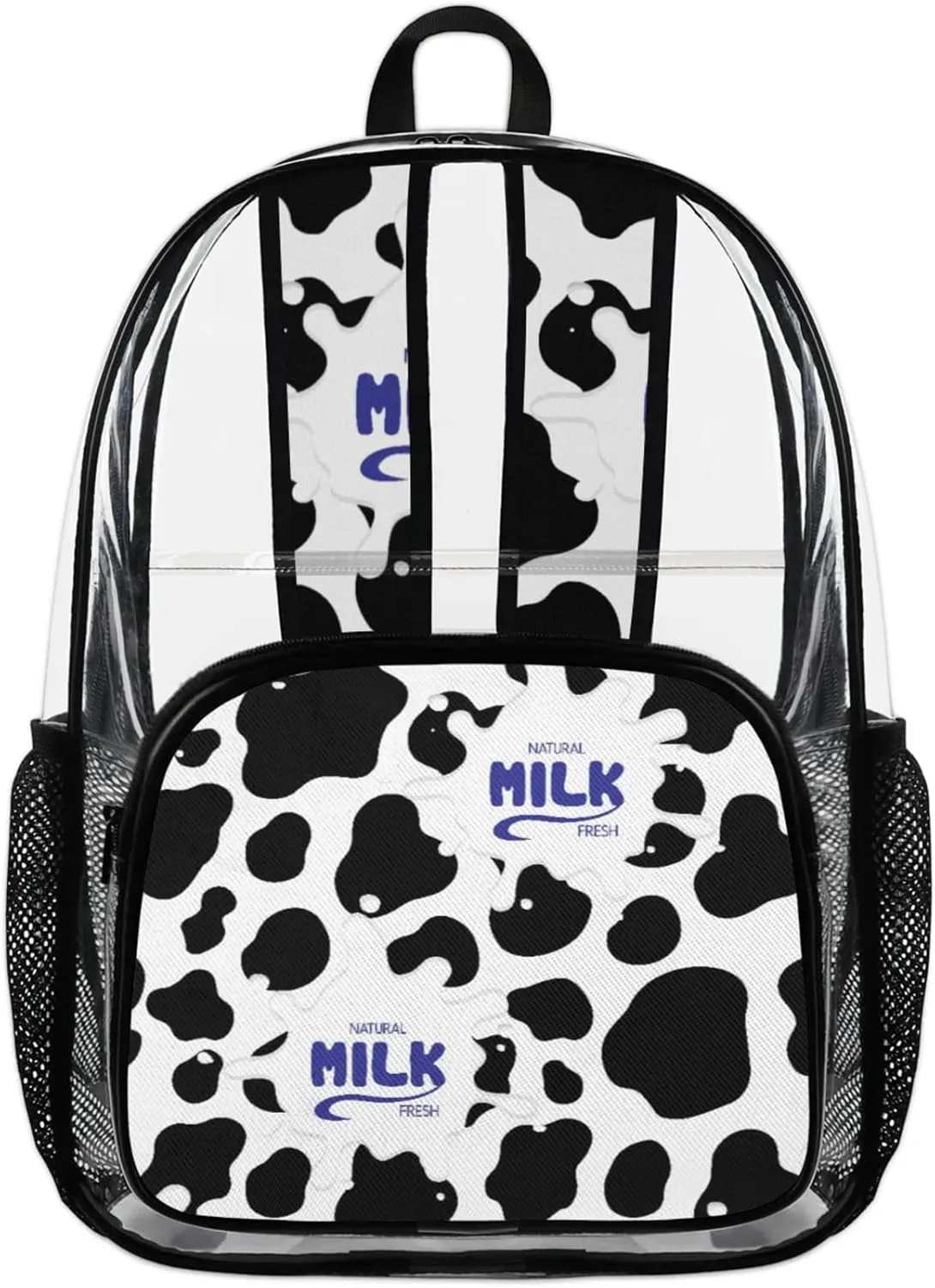 Milk White Black Clear Backpack for Stadium Events Heavy Duty Transparent Daypack PVC See Through Clear BookBag for for Women Men Adults Concerts Work Festival Sports Travel