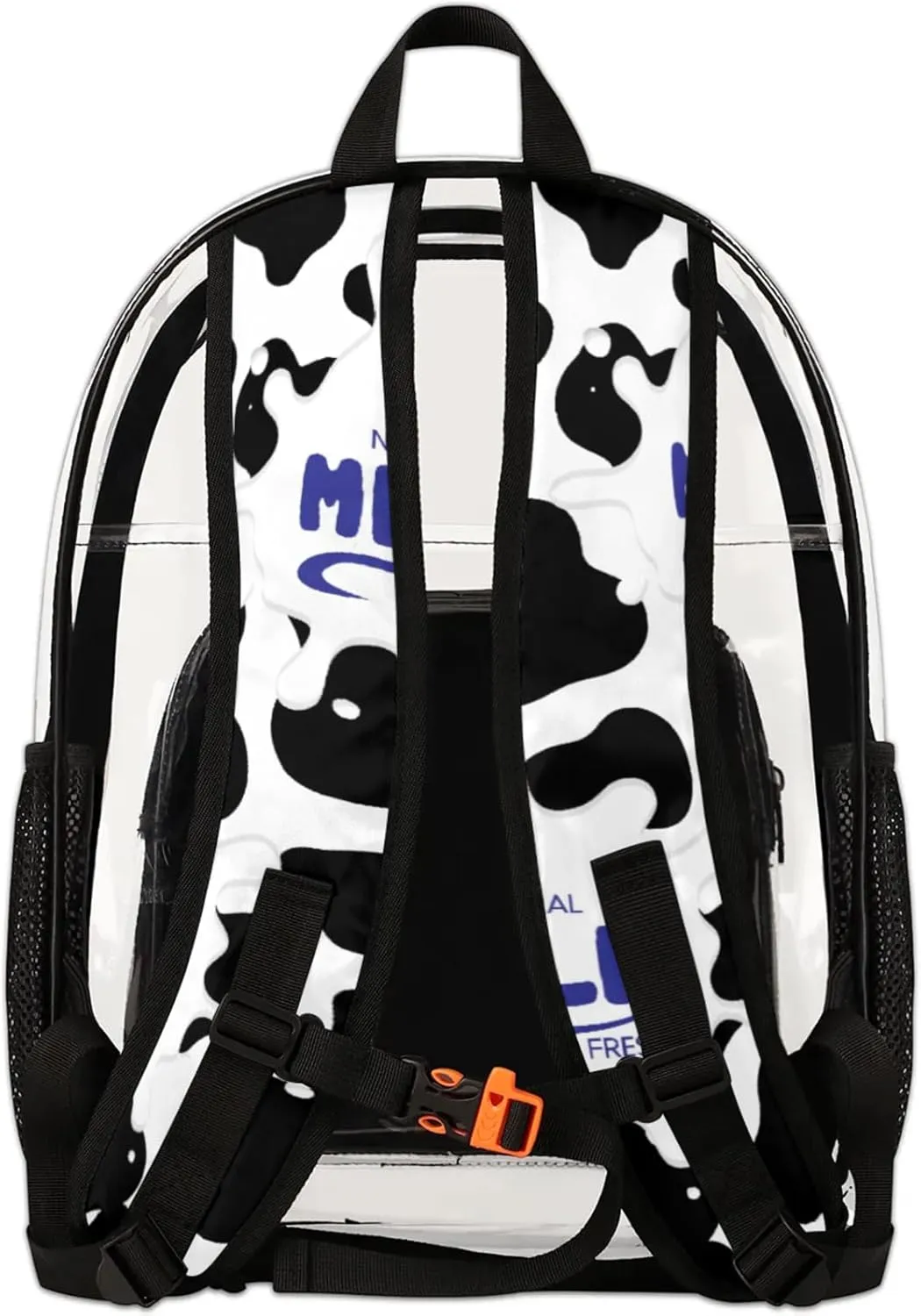 Milk White Black Clear Backpack for Stadium Events Heavy Duty Transparent Daypack PVC See Through Clear BookBag for for Women Men Adults Concerts Work Festival Sports Travel