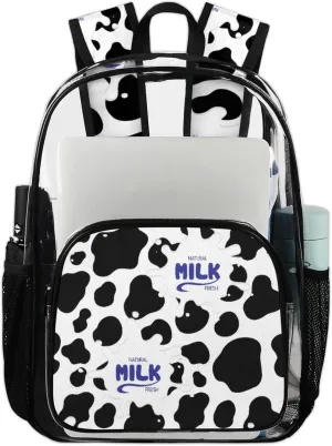 Milk White Black Clear Backpack for Stadium Events Heavy Duty Transparent Daypack PVC See Through Clear BookBag for for Women Men Adults Concerts Work Festival Sports Travel
