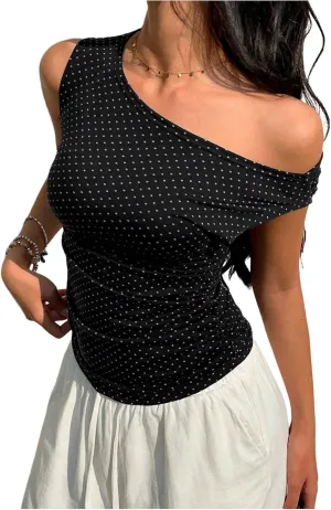 Milumia Women's Polka Dots Tops Off The Shoulder Tank Crop Tops Going Out