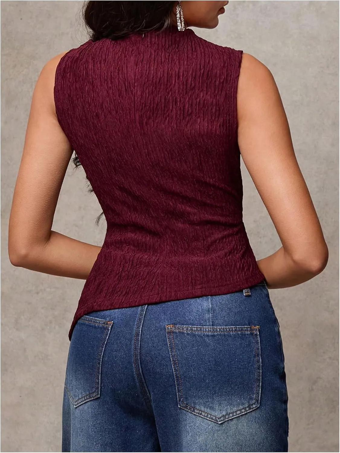 Milumia Women's Ruched Tank Top Mock Neck Sleeveless Asymmetrical Hem Slim Tops
