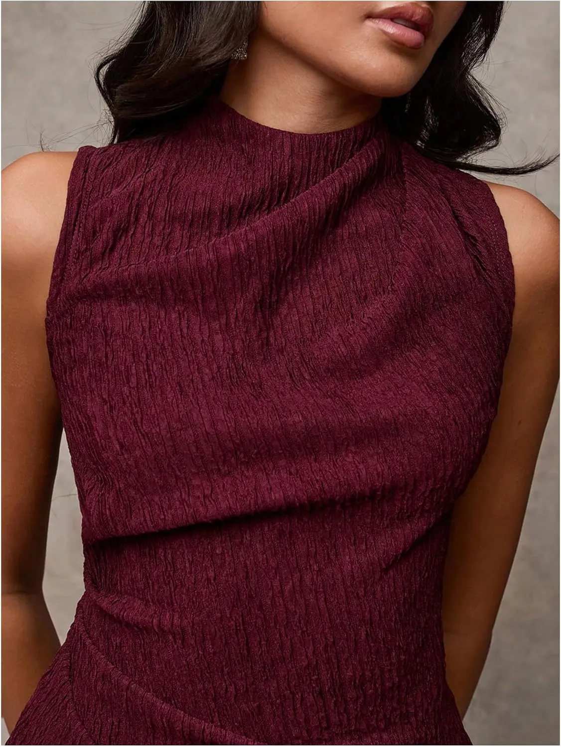 Milumia Women's Ruched Tank Top Mock Neck Sleeveless Asymmetrical Hem Slim Tops