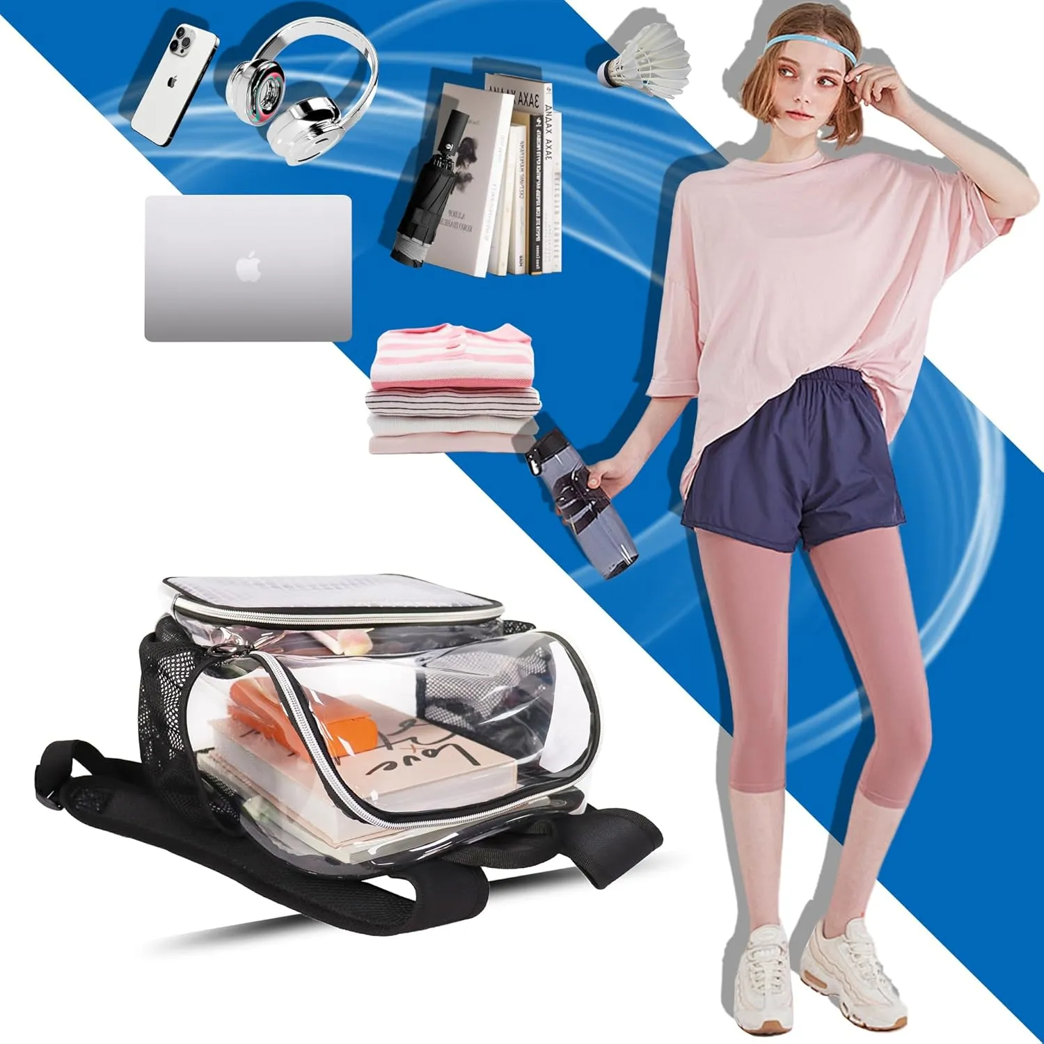 Mini Clear Backpack,Stadium Approved Clear Bag12x12x6, Heavy Duty Transparent Bag for Concert Work Sport Games Festival Venues,Orange