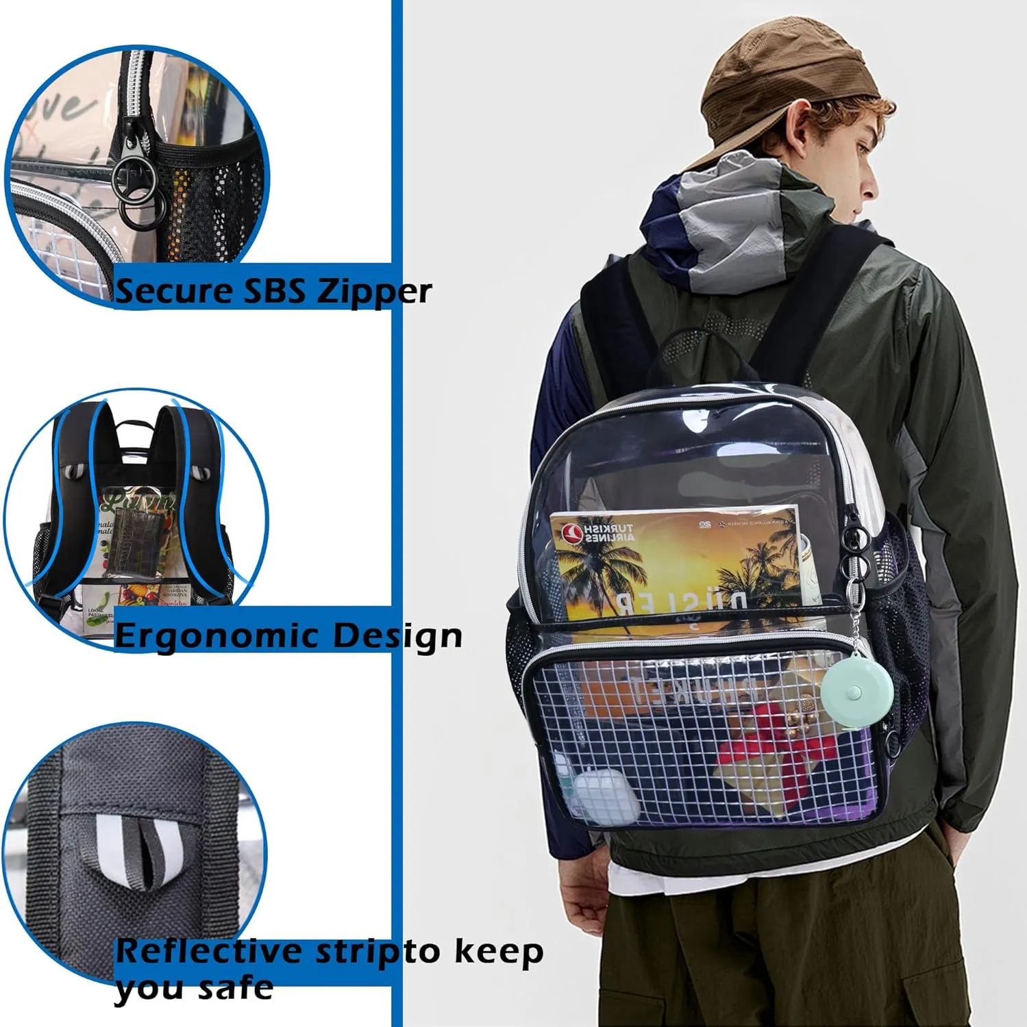 Mini Clear Backpack,Stadium Approved Clear Bag12x12x6, Heavy Duty Transparent Bag for Concert Work Sport Games Festival Venues,Orange