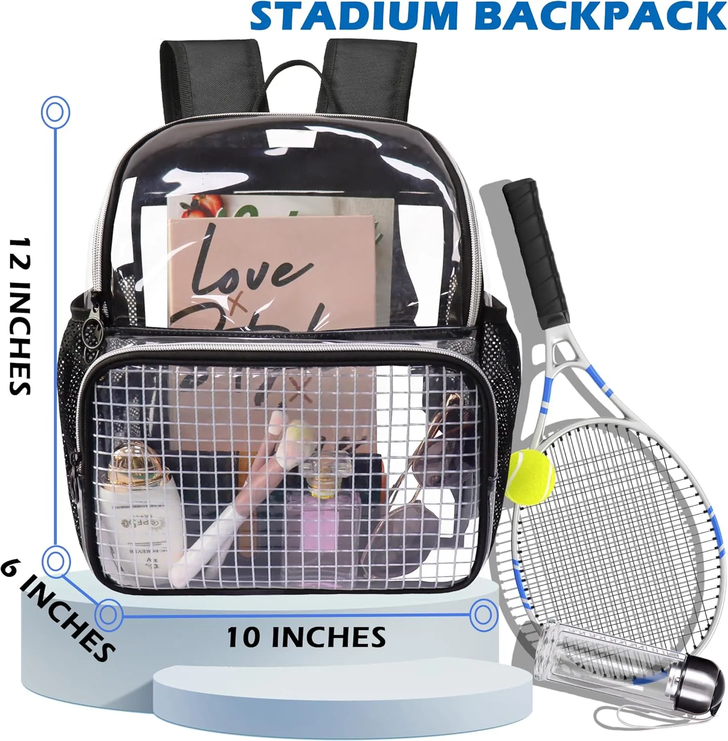Mini Clear Backpack,Stadium Approved Clear Bag12x12x6, Heavy Duty Transparent Bag for Concert Work Sport Games Festival Venues,Orange