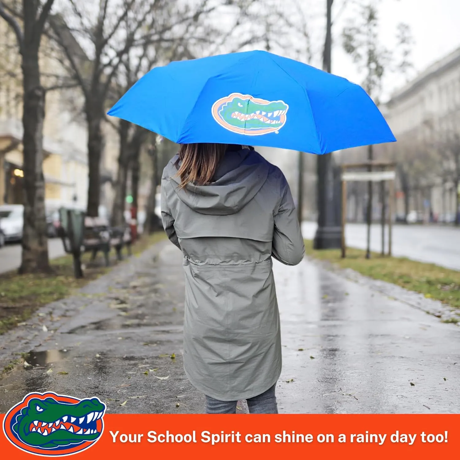 Mini Compact Storm Umbrella - NCAA Logo 42” Coverage, Folds to 11 Inches- Swivel Clip on Handle - Water, Wind & Rust Resistant, and Flexible Frame