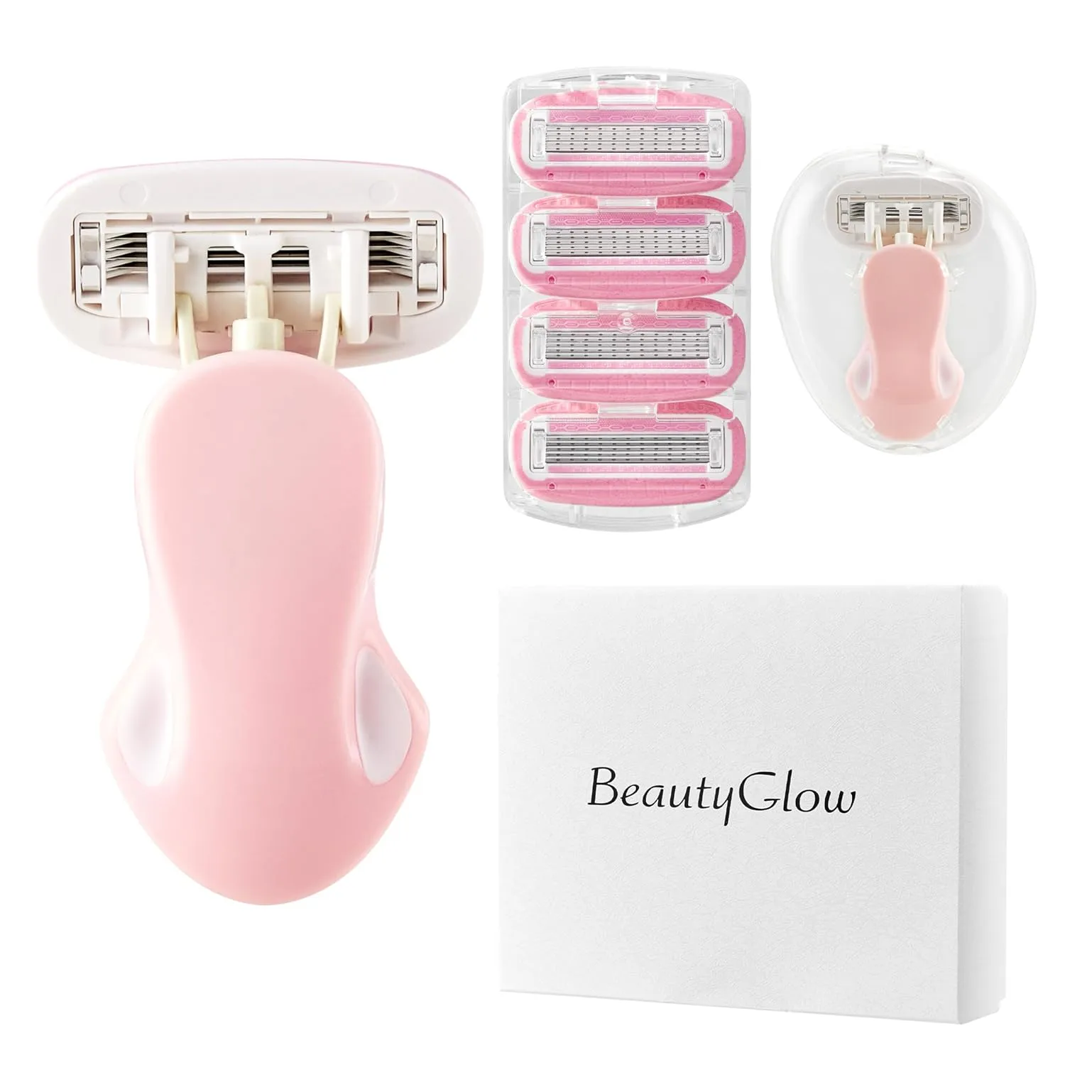 Mini Razors for Women, Extra Smooth On The Go Razor with 1 Travel Case   1 Handle   5 Blade Refills   1 Gift Box, 5 Blades Portable Body Razor for Shaving and Hair Removal (Pink)