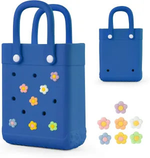Mini Rubber Tote Bag With 7 Charms X-Small Rubber Beach Bag For Little Girls And Woman