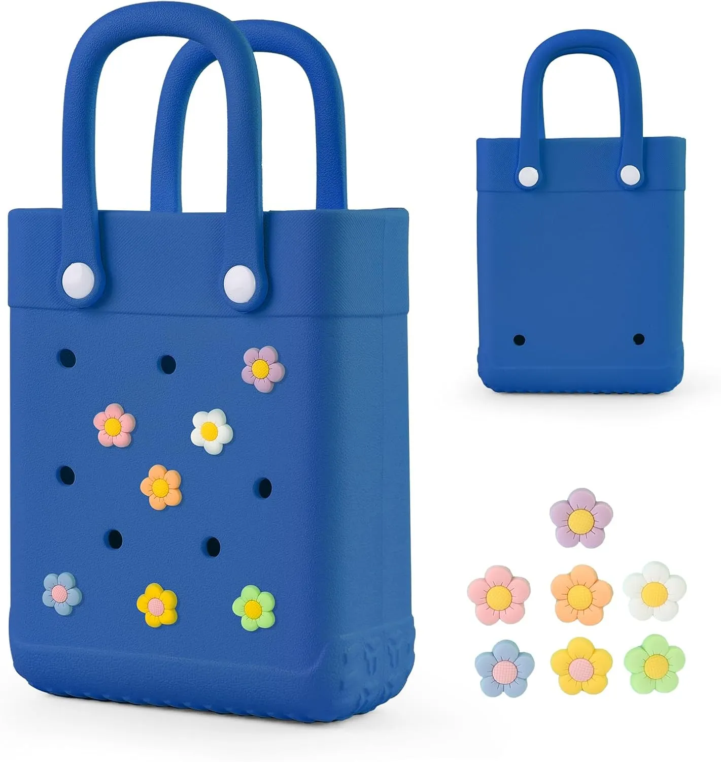 Mini Rubber Tote Bag With 7 Charms X-Small Rubber Beach Bag For Little Girls And Woman