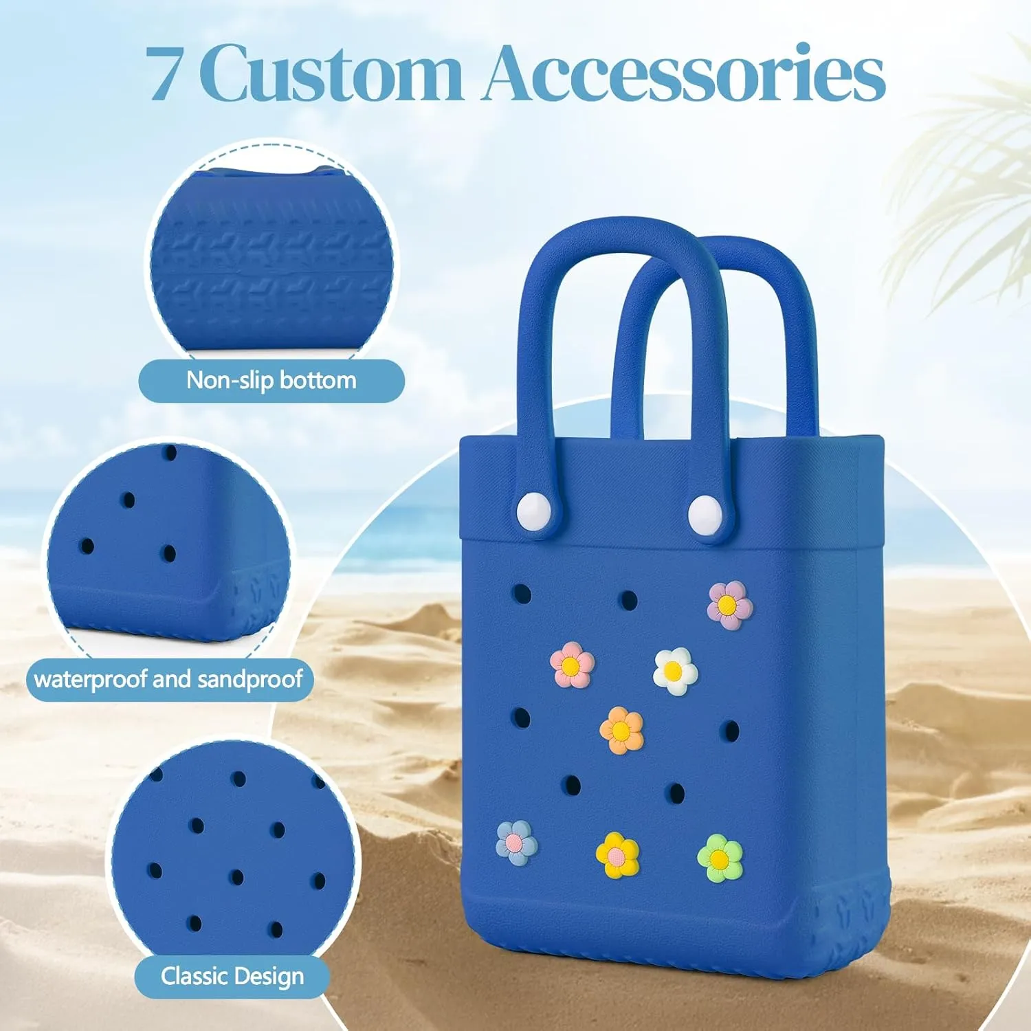 Mini Rubber Tote Bag With 7 Charms X-Small Rubber Beach Bag For Little Girls And Woman
