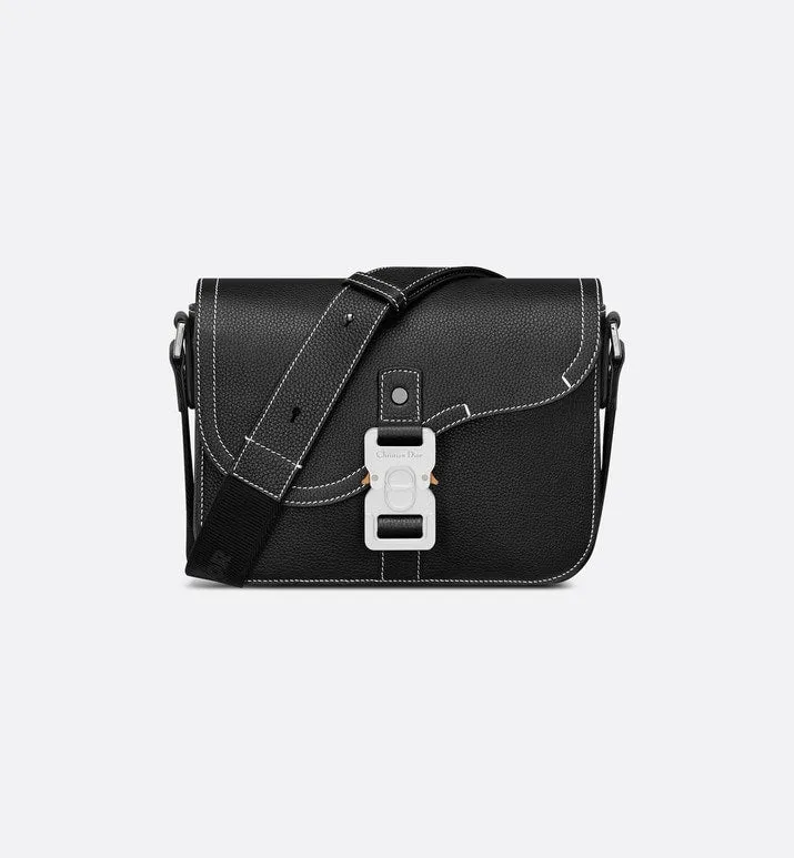 Mini Saddle Bag with Strap • Black Grained Calfskin