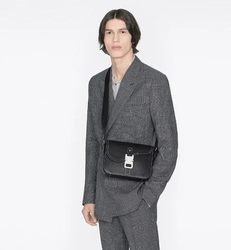 Mini Saddle Bag with Strap • Black Grained Calfskin
