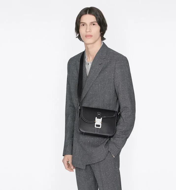 Mini Saddle Bag with Strap • Black Grained Calfskin