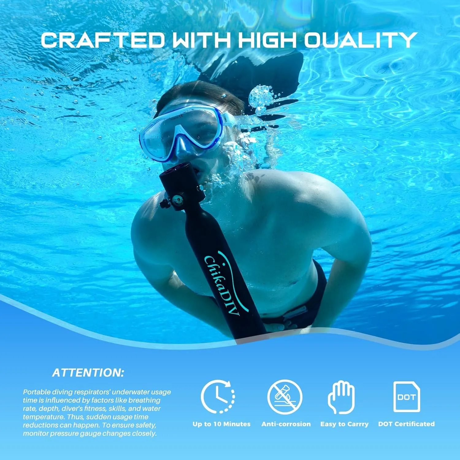 Mini Scuba Tank,Portable Diving Tank,0.5l Lung Tank for Snorkeling Diving, Reusable Scuba Diving Kit Gear Underwater Breathing Training, Emergency Rescue