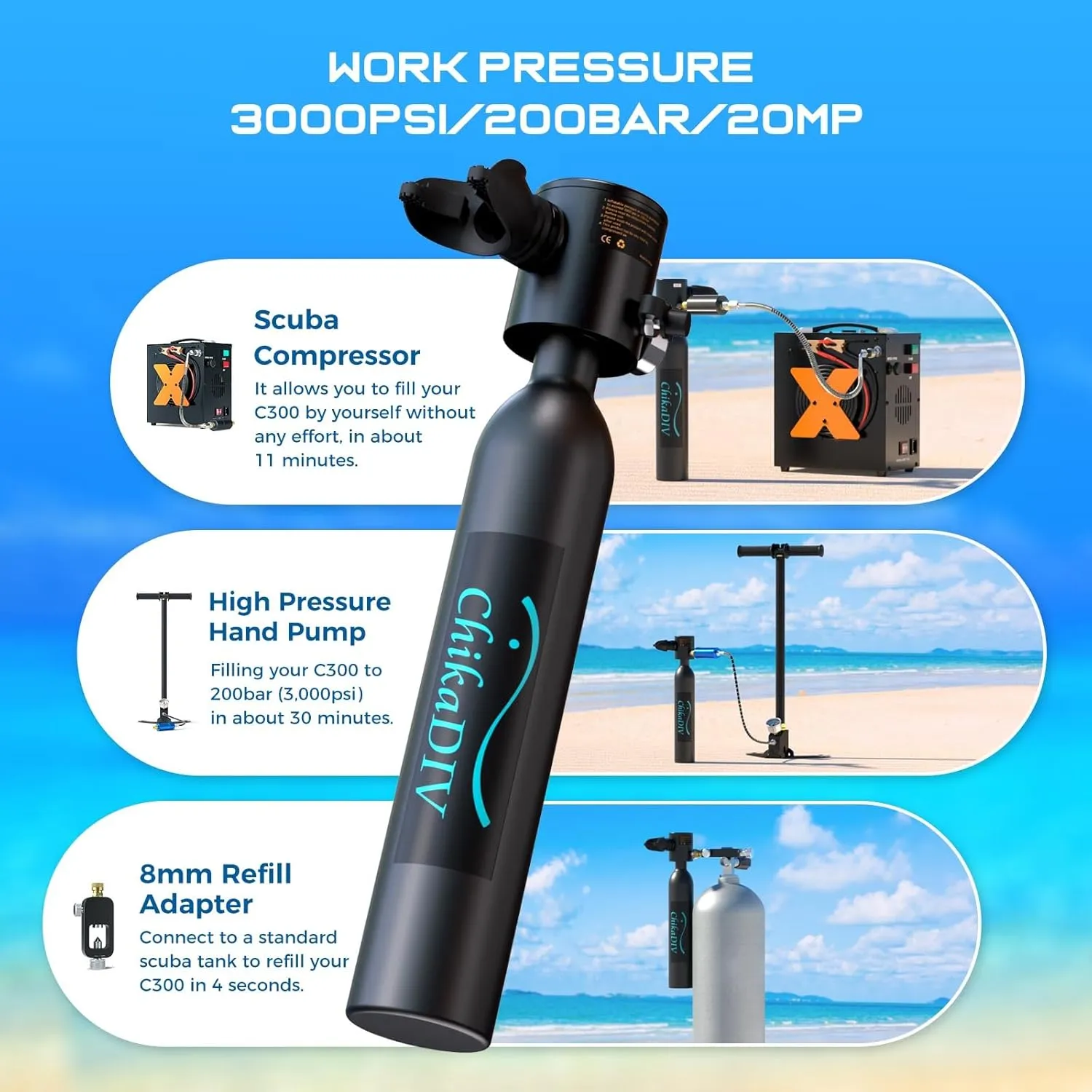 Mini Scuba Tank,Portable Diving Tank,0.5l Lung Tank for Snorkeling Diving, Reusable Scuba Diving Kit Gear Underwater Breathing Training, Emergency Rescue