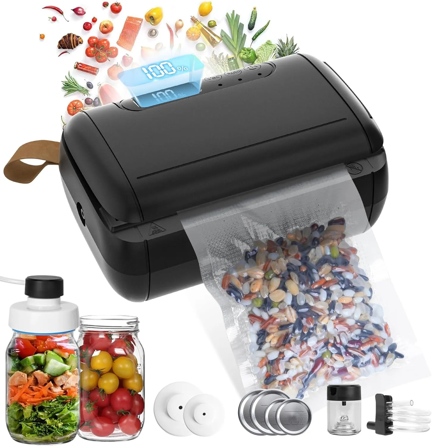 Mini Vacuum Sealer for Food, 10 in 1 Mini Bag Sealer Heat Seal with Cutter Rechargeable Cordless Handheld Vacuum Sealer Bag Resealer for Snacks Plastic Bag Marson Jar Food Storage- Black