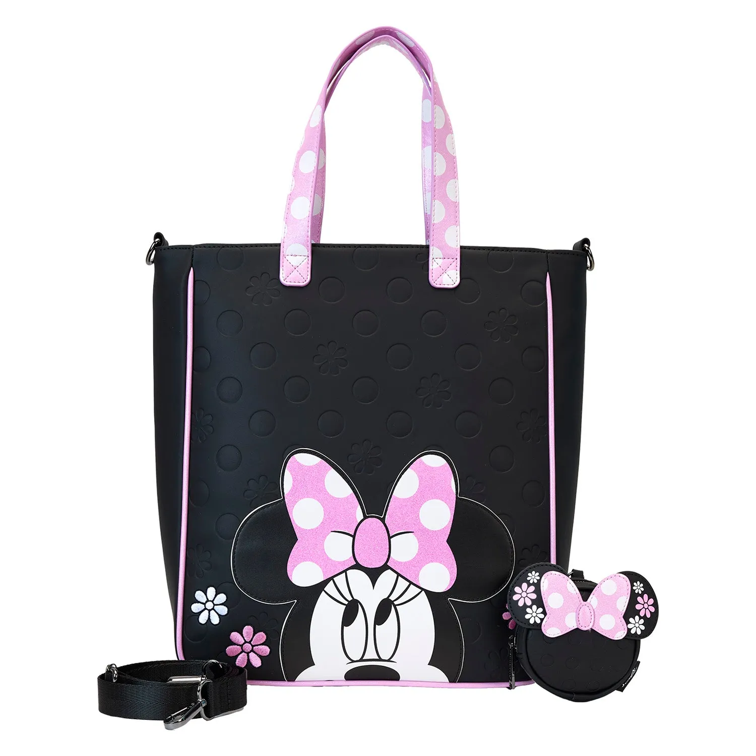 Minnie Mouse Floral Rock The Dots Disney Loungefly Tote Bag With Coin Bag