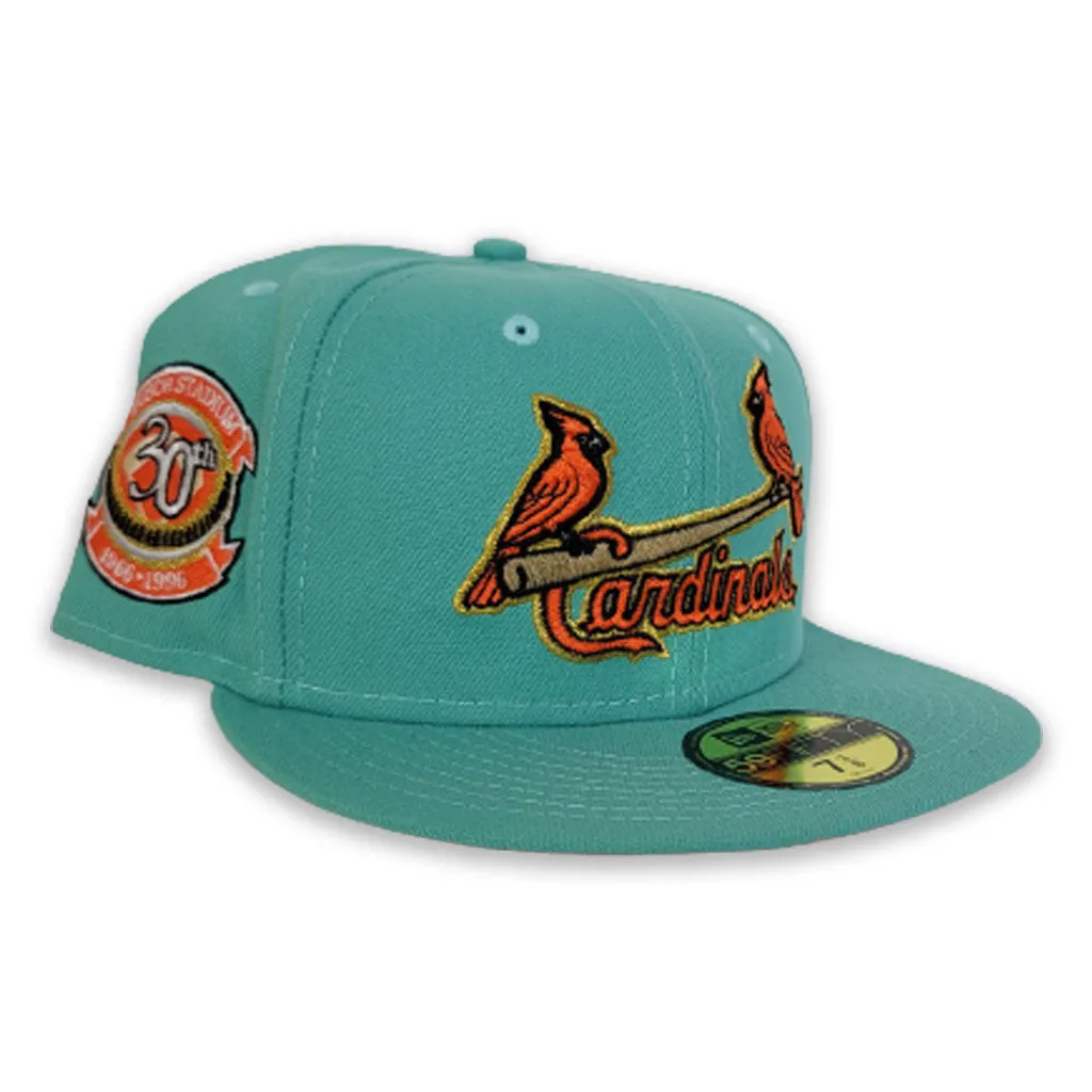 Mint Green St. Louis Cardinal Orange Bottom 30th Anniversary Busch Stadium Side Patch New Era 59Fifty Fitted