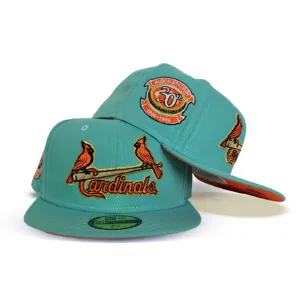 Mint Green St. Louis Cardinal Orange Bottom 30th Anniversary Busch Stadium Side Patch New Era 59Fifty Fitted