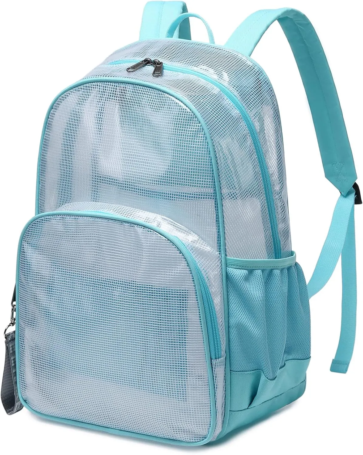 MIRLEWAIY Heavy Duty Mesh Backpack See Through Bag Stadium Approved Schoolbag with Laptop Compartment, Light Blue