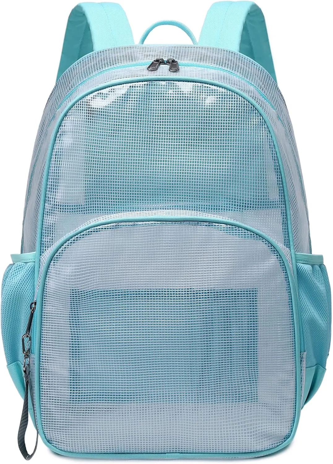 MIRLEWAIY Heavy Duty Mesh Backpack See Through Bag Stadium Approved Schoolbag with Laptop Compartment, Light Blue