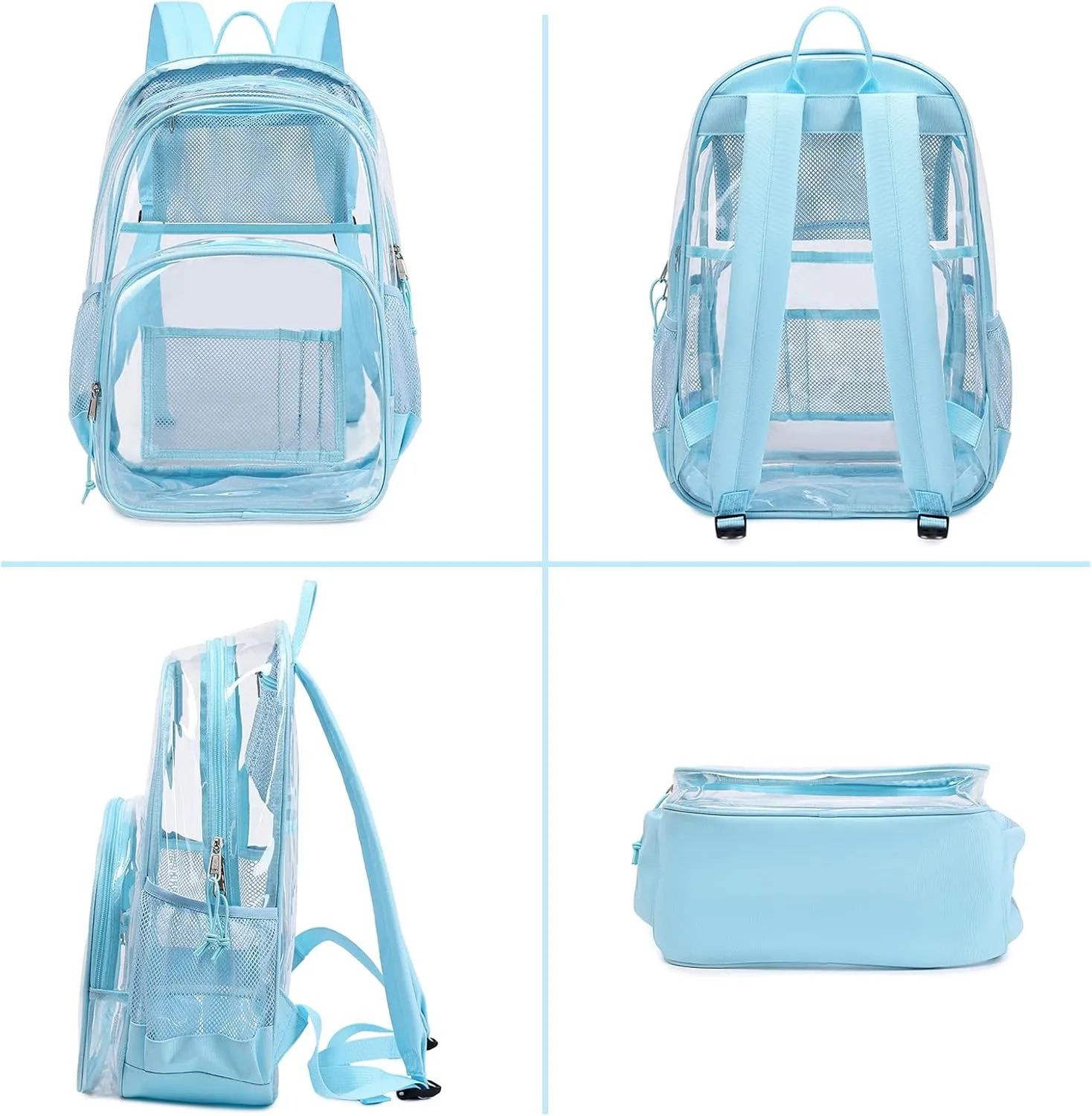 MIRLEWAIY Large Clear Backpack Durable See Through Transparent Book-bag Heavy Duty School Backpack for Kids Stadium Approved Security, Black
