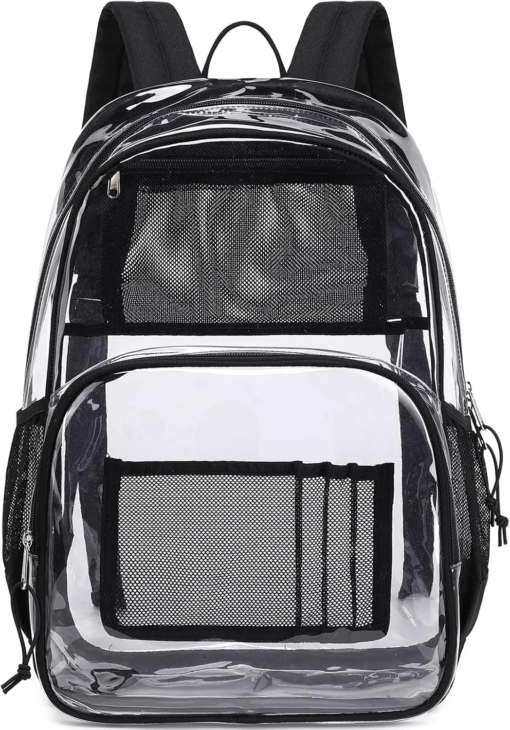 MIRLEWAIY Large Clear Backpack Durable See Through Transparent Book-bag Heavy Duty School Backpack for Kids Stadium Approved Security, Black