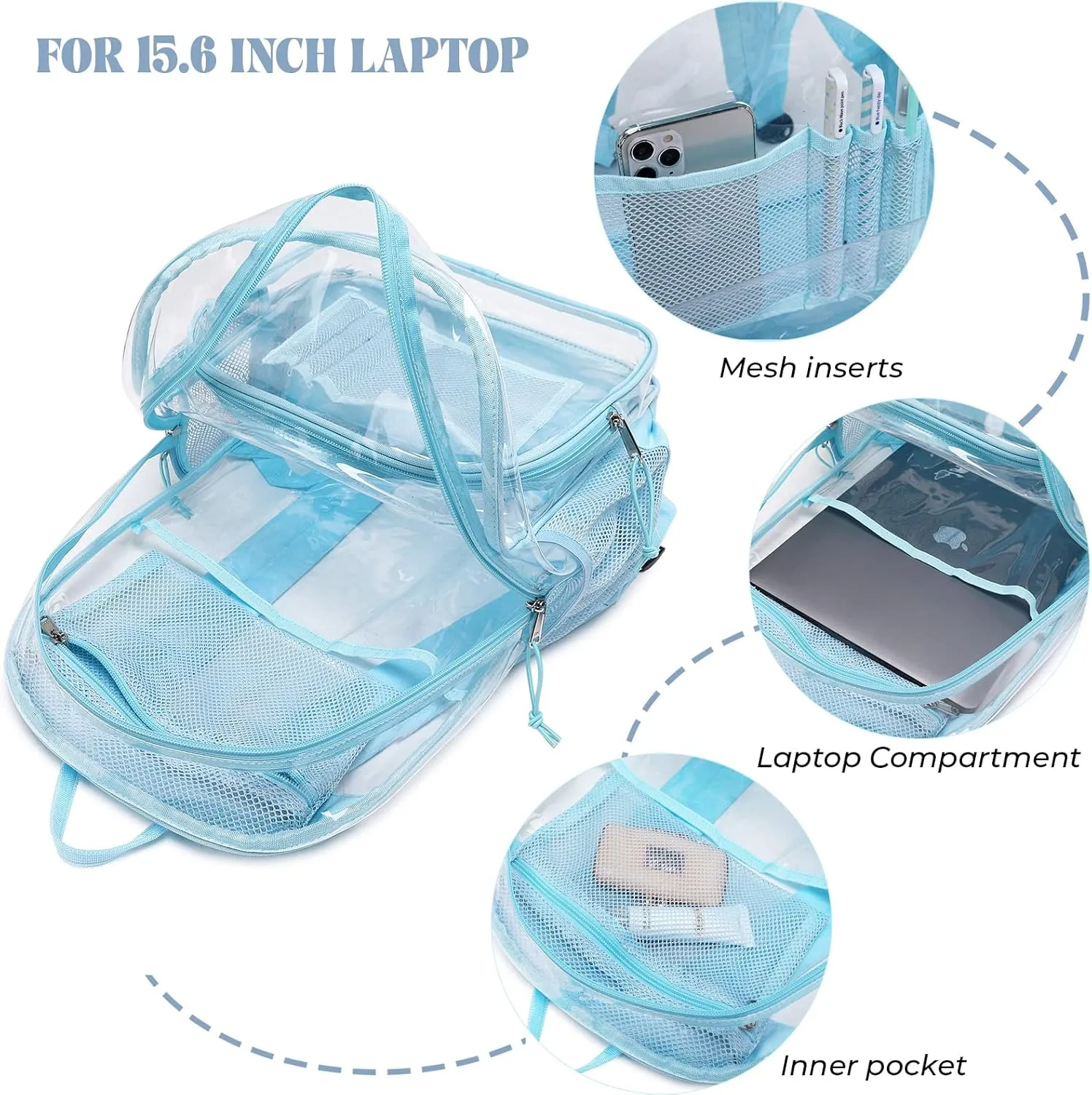 MIRLEWAIY Large Clear Backpack Durable See Through Transparent Book-bag Heavy Duty School Backpack for Kids Stadium Approved Security, Black