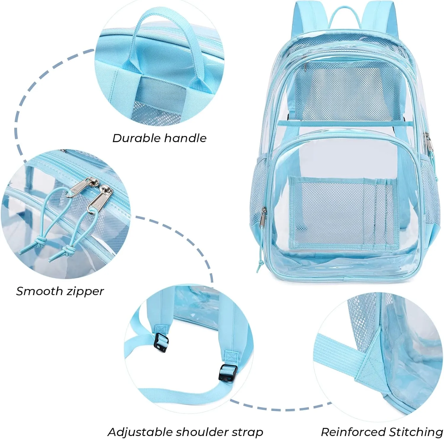 MIRLEWAIY Large Clear Backpack Durable See Through Transparent Book-bag Heavy Duty School Backpack for Kids Stadium Approved Security, Black