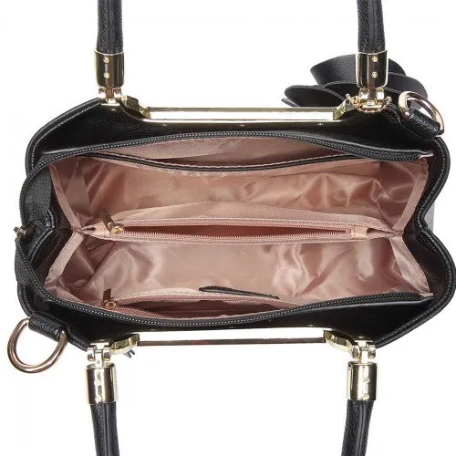 Miss Lulu PU Leather Rose Hanging Ornament Handbag - Black