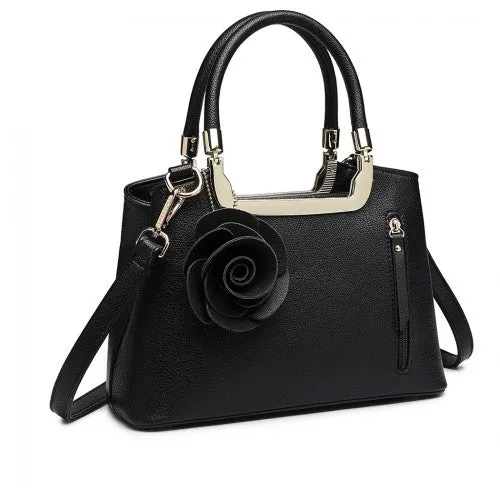 Miss Lulu PU Leather Rose Hanging Ornament Handbag - Black