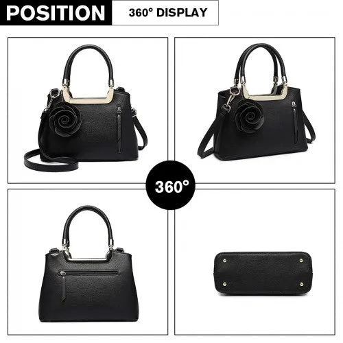 Miss Lulu PU Leather Rose Hanging Ornament Handbag - Black