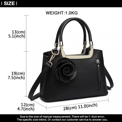 Miss Lulu PU Leather Rose Hanging Ornament Handbag - Black