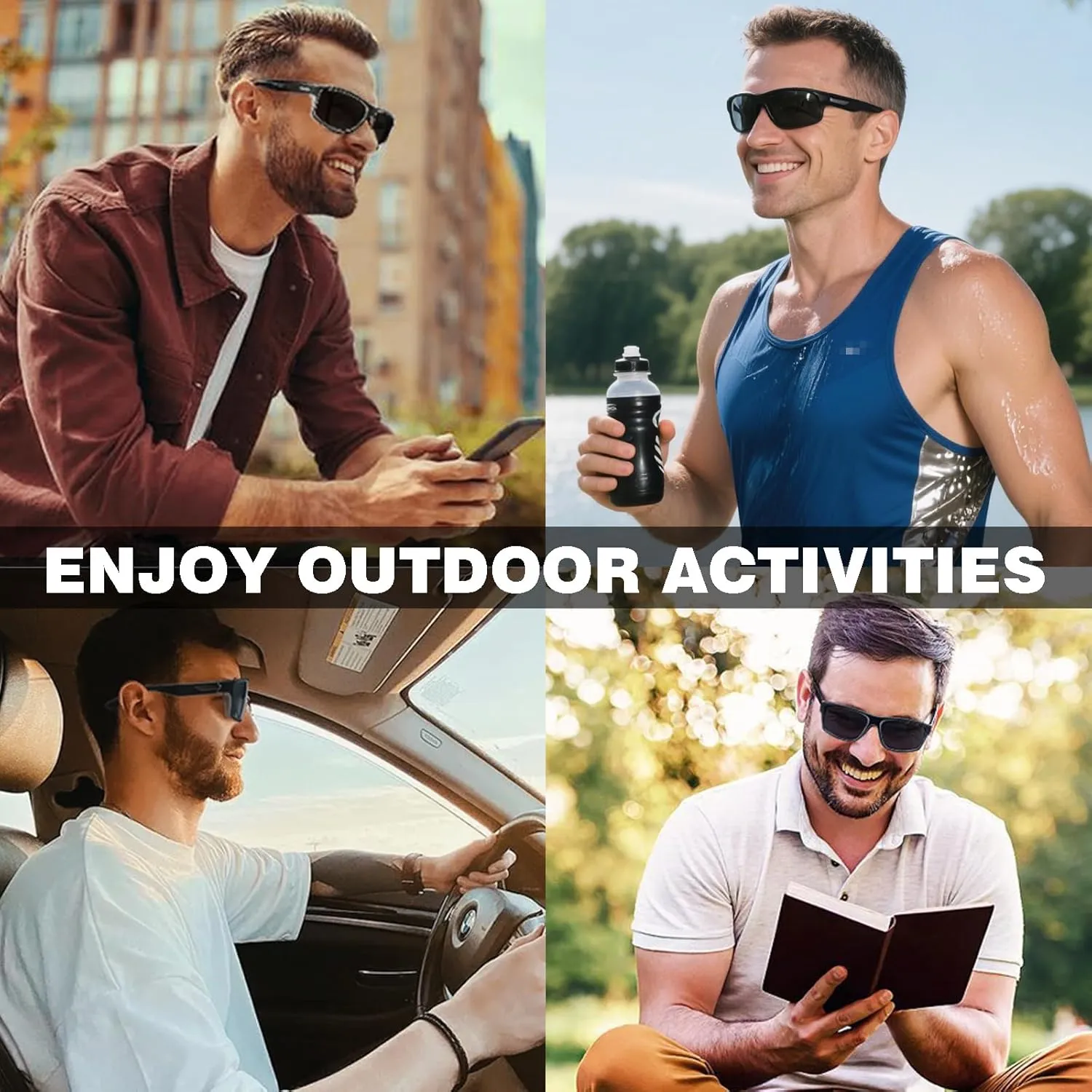 Missfive 2-Pack Mens Ultimate Bifocal Sunglasses with Readers Built In Sporty Upgraded Wrap Frame, UV400 Protection Driving & Reading Glasses for Outdoor  2.25