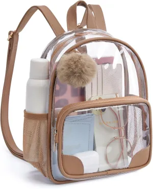 Missnine Anti-theft Clear Backpack, Small Mini Clear Bag for Sport Event Concert with Cute Fur Ball