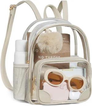 Missnine Anti-theft Clear Backpack, Small Mini Clear Bag for Sport Event Concert with Cute Fur Ball