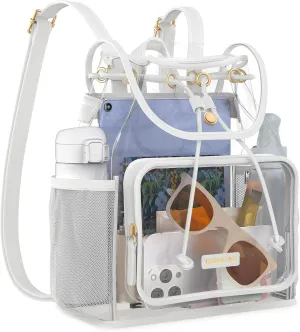 Missnine Clear Backpack for Stadium Events, Thick PVC Mini Clear Bag Stadium Approved for Concert Work Sports Events Games Festivals Travel, White