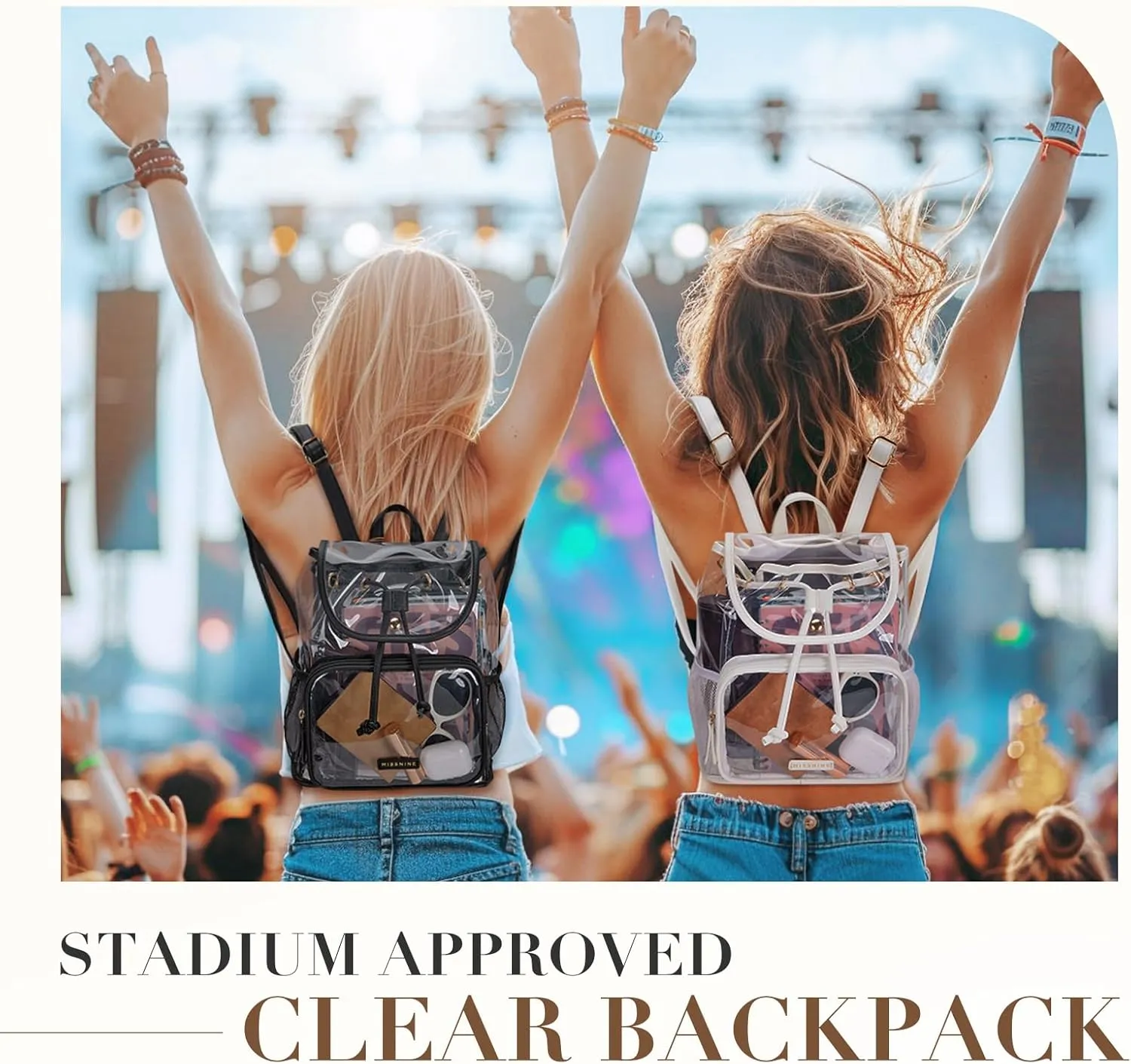Missnine Clear Backpack for Stadium Events, Thick PVC Mini Clear Bag Stadium Approved for Concert Work Sports Events Games Festivals Travel, White