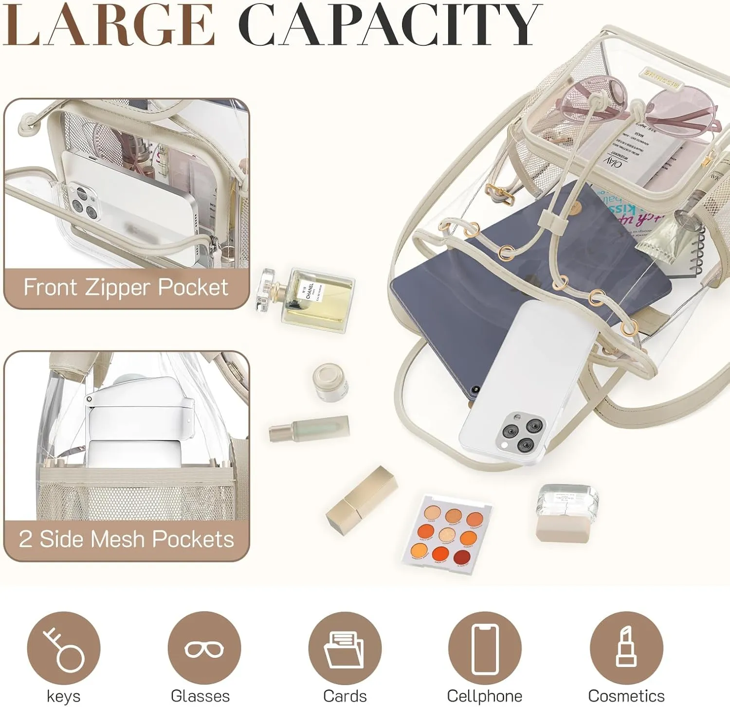 Missnine Clear Backpack for Stadium Events, Thick PVC Mini Clear Bag Stadium Approved for Concert Work Sports Events Games Festivals Travel, White