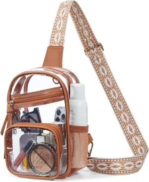 Missnine Clear Bag for Stadium Events Clear Sling Bag Fanny Pack Crossbody Purse for Sport Concert with Side Mesh Pocket