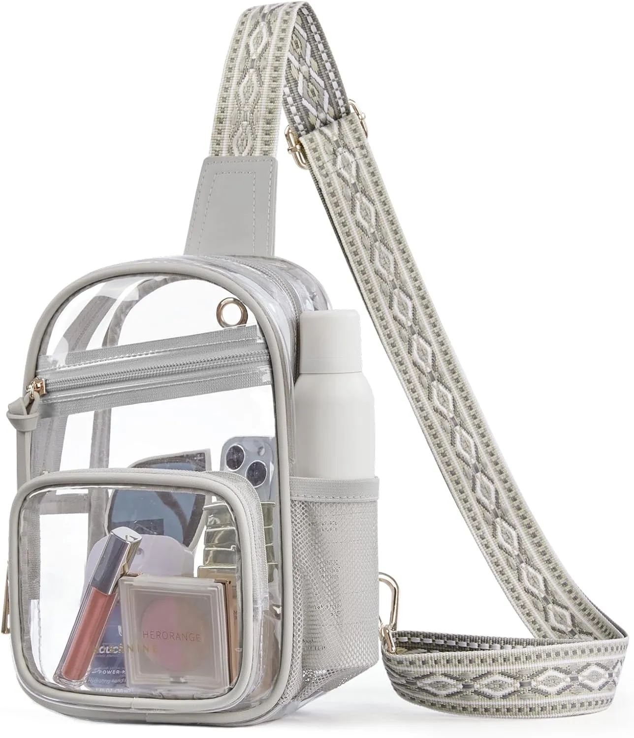 Missnine Clear Bag for Stadium Events Clear Sling Bag Fanny Pack Crossbody Purse for Sport Concert with Side Mesh Pocket